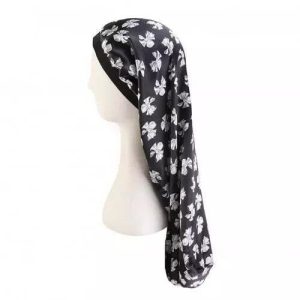 bonnet satin floral pour cheveux longs