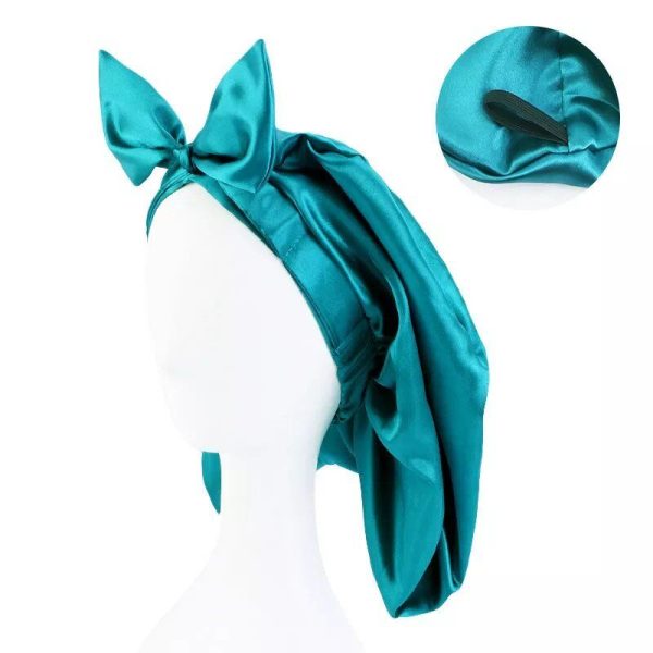 bonnet satin noué pour cheveux longs