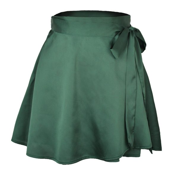 mini jupe en satin à noeud vert foncé