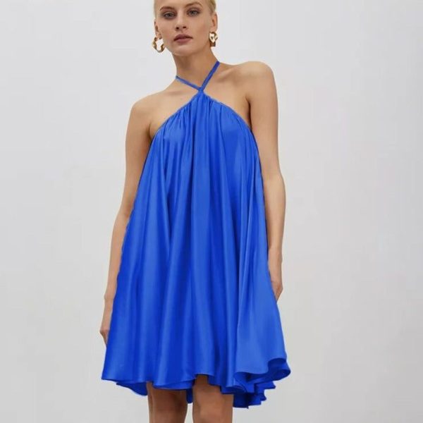 robe satin évasée bleu